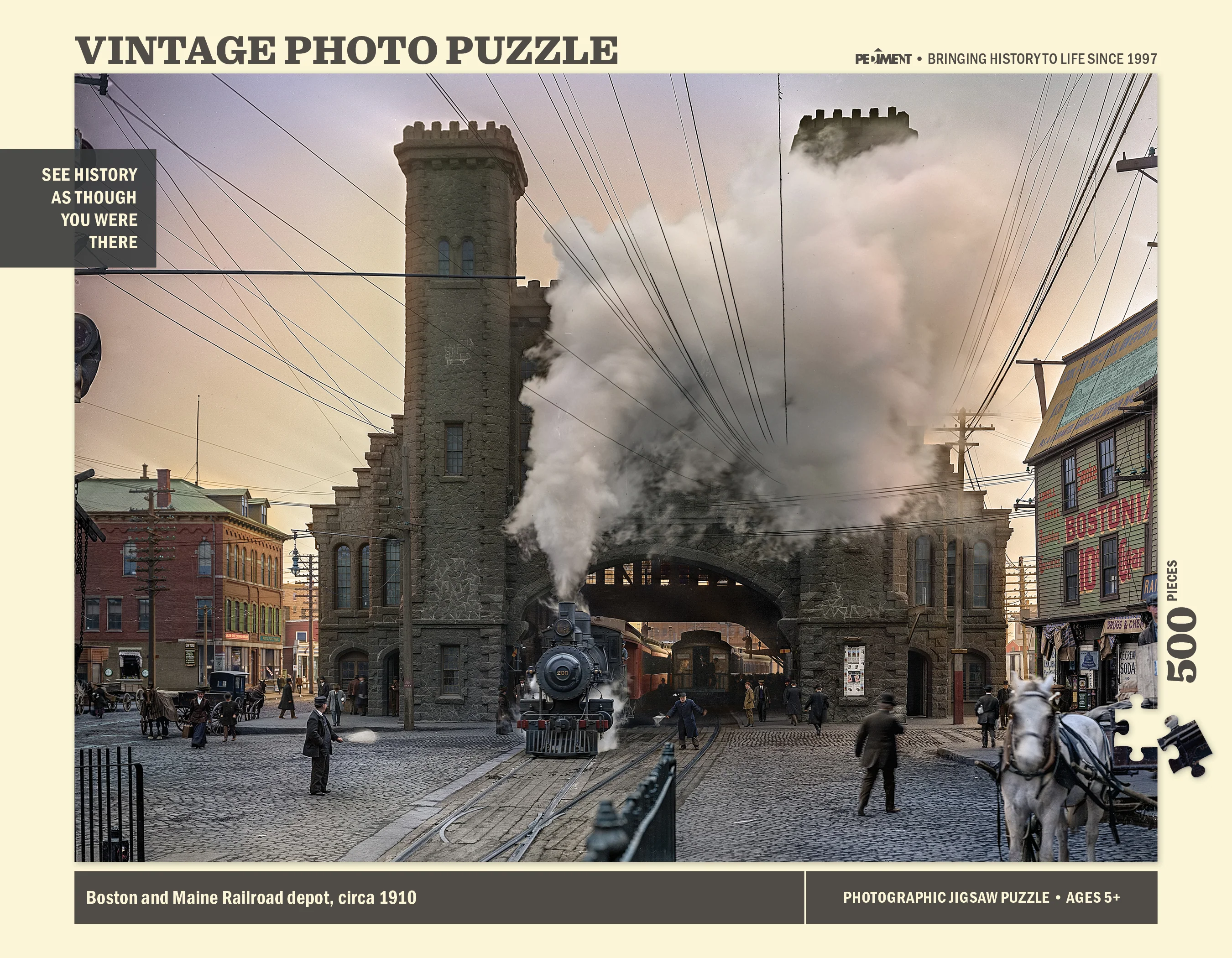 Vintage Photo Puzzle: Boston and Maine Railroad Depot, 1910: 500 Pieces - Image 7