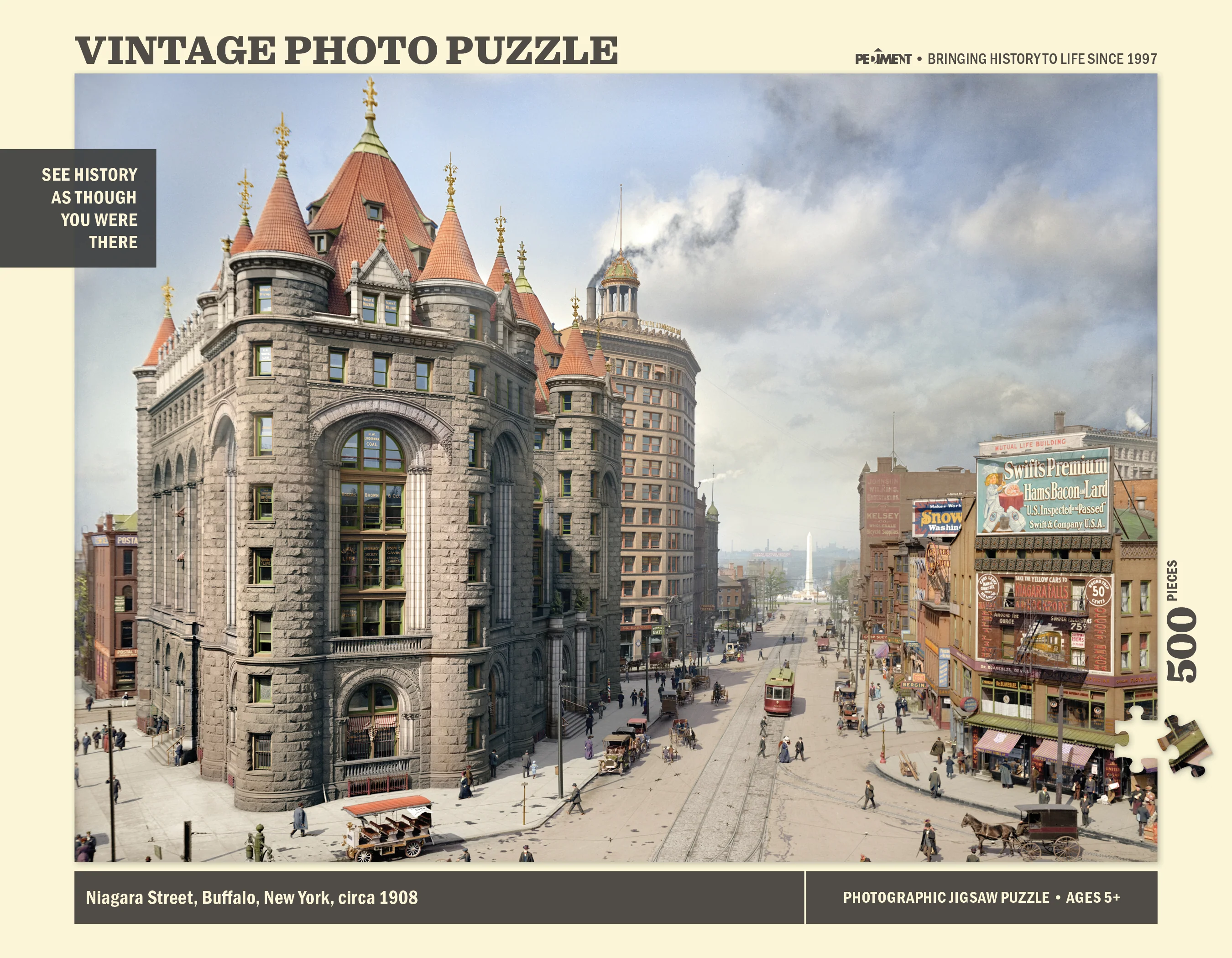 Vintage Photo Puzzle: Niagara Street, Buffalo, 1908: 500 Pieces - Image 7